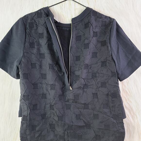 JASON WU GREY Short-Sleeve Boxy Jacquard Cloque Top Black Pocket Zip up 2 NEW - Picture 8 of 11